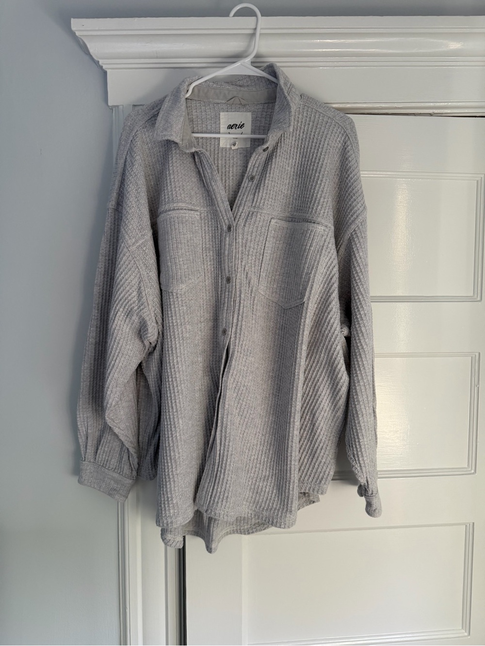 Aerie Light Gray Waffle-Knit Button Up